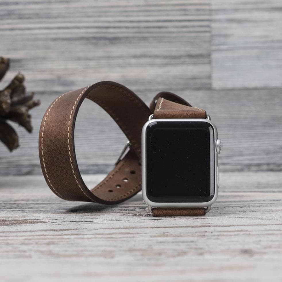 Double Tour Leather Apple Watch Band - TORONATA - color_ Saddle Brown