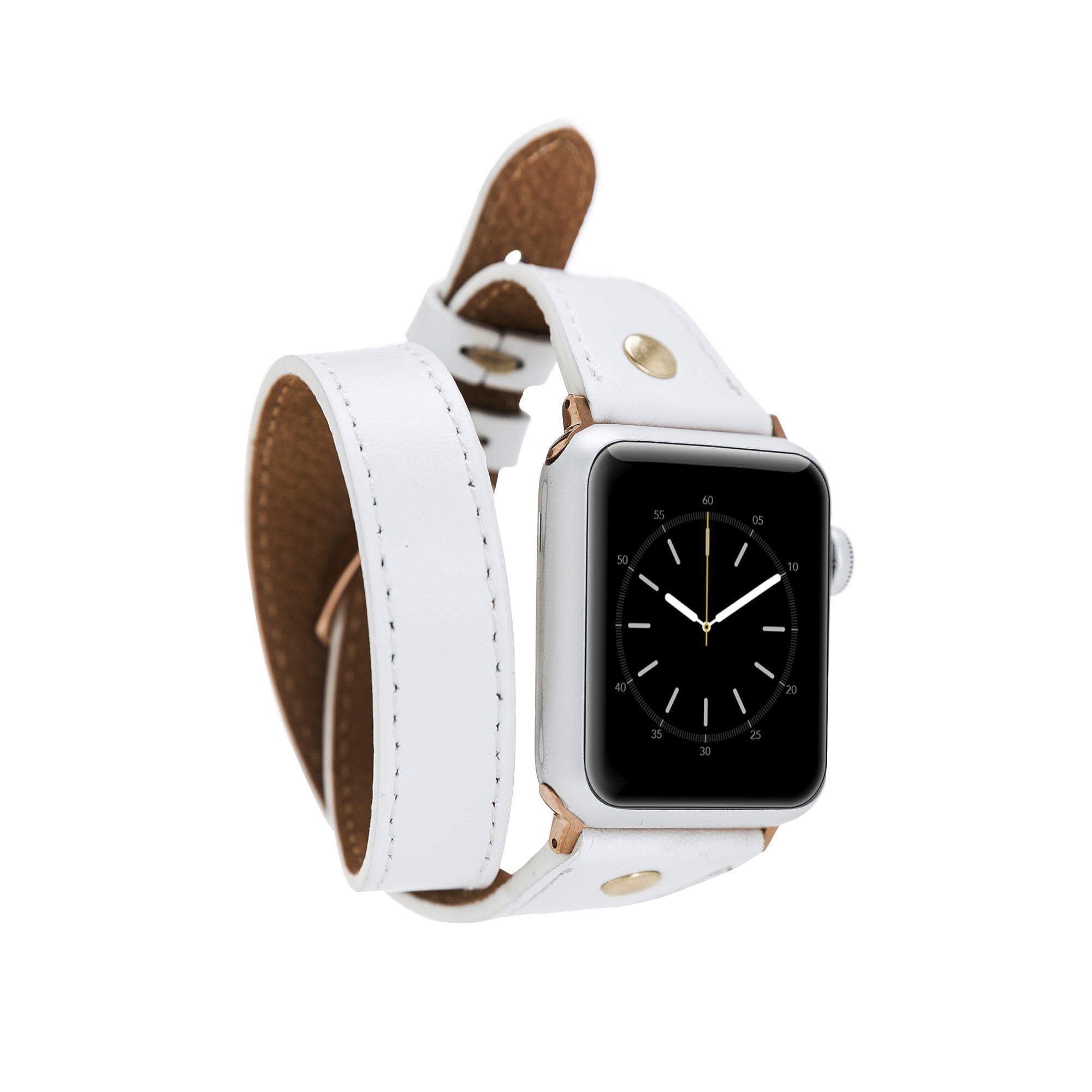 Hector Double Tour Leather Apple Watch Band with Gold Trok - TORONATA - color_ White