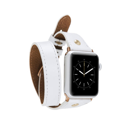 Hector Double Tour Leather Apple Watch Band with Gold Trok - TORONATA - color_ White