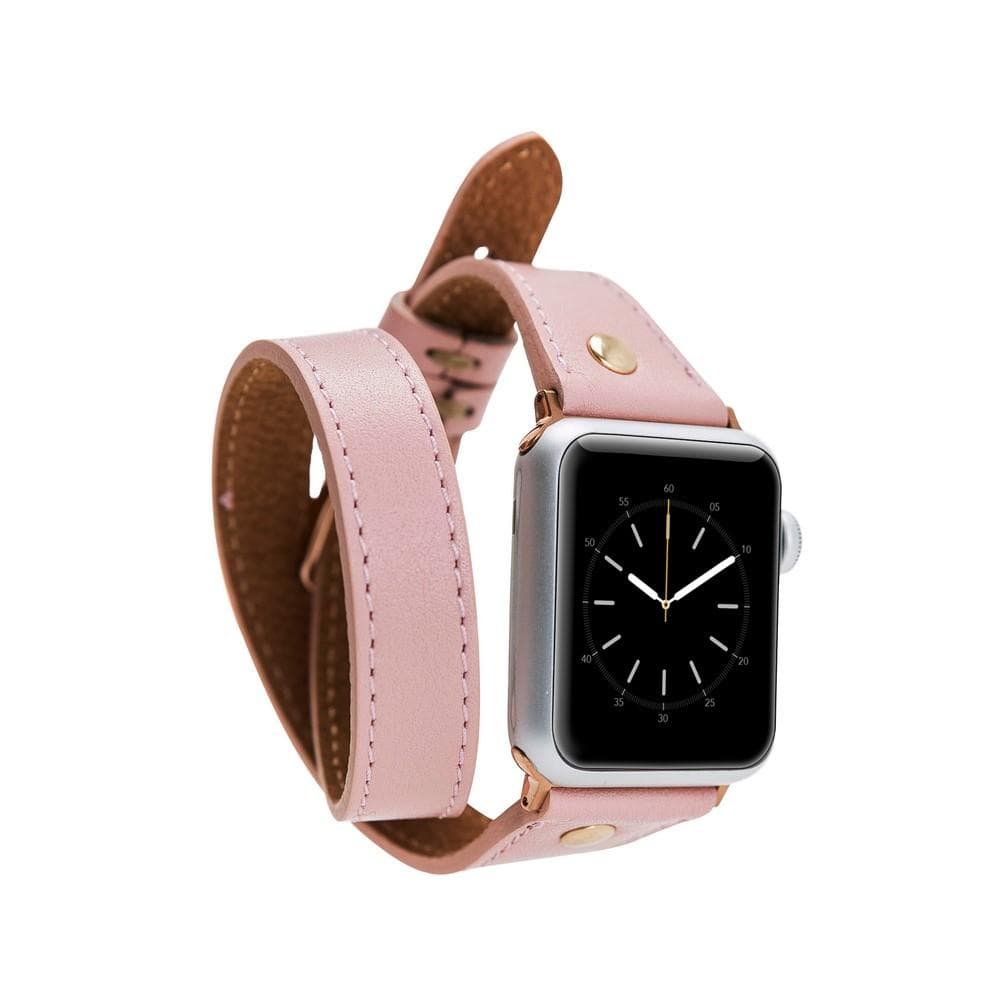Hector Double Tour Leather Apple Watch Band with Gold Trok - TORONATA - color_ Pink