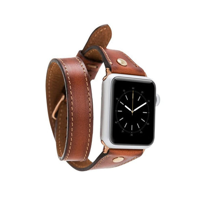 Hector Double Tour Leather Apple Watch Band with Gold Trok - TORONATA - color_ Tan