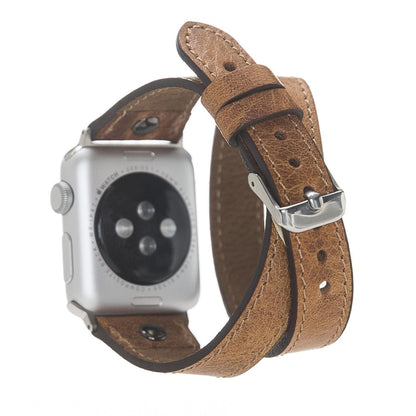 Hector Double Tour Leather Apple Watch Band with Gold Trok - TORONATA - color_ Brown