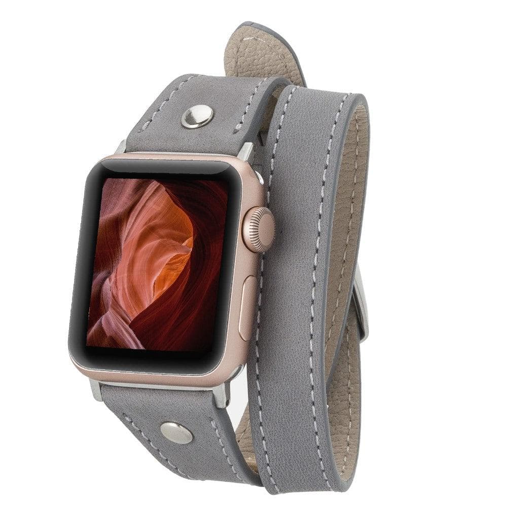 Hector Double Tour Leather Apple Watch Band with Silver Trok - TORONATA - color_ Gray
