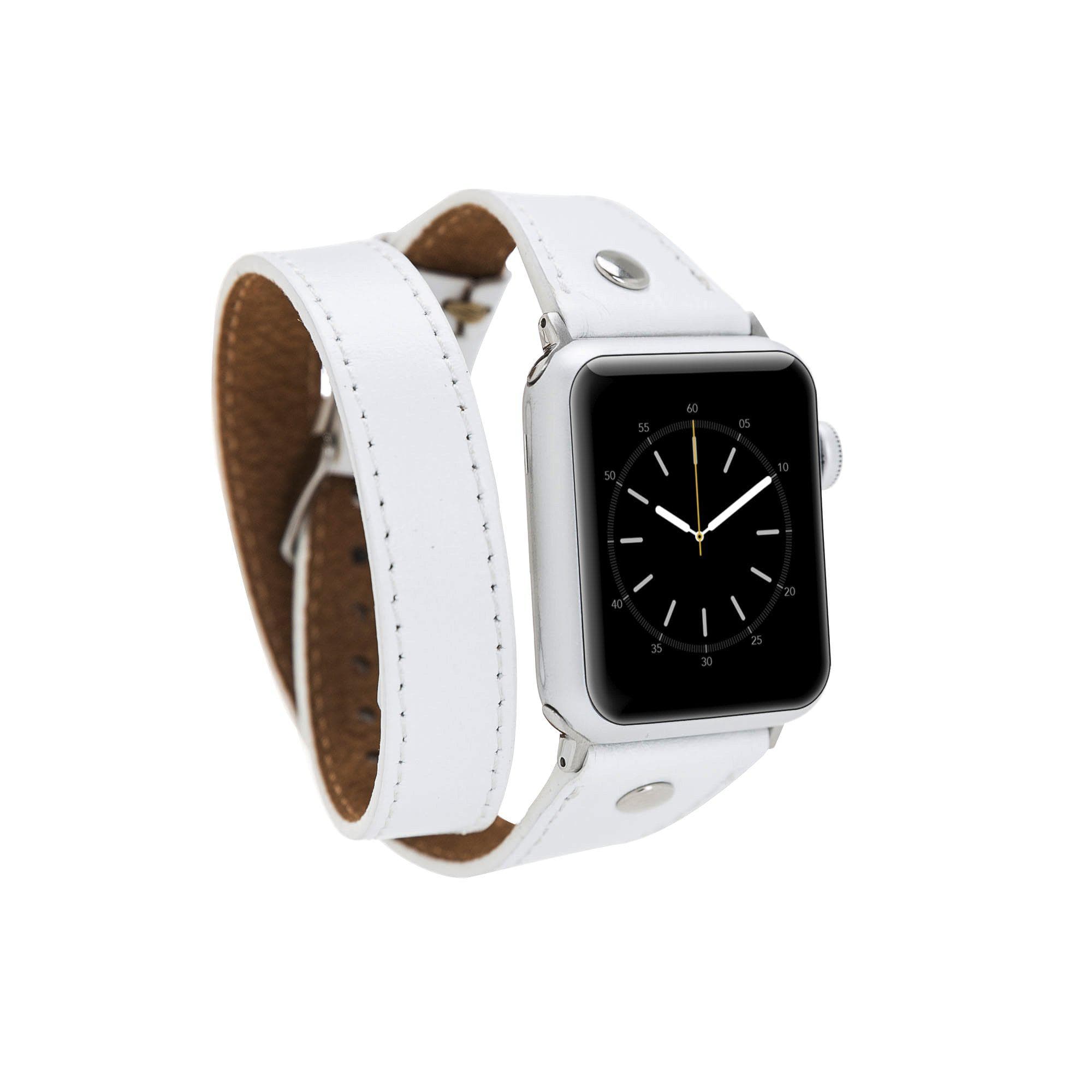 Hector Double Tour Leather Apple Watch Band with Silver Trok - TORONATA - color_ White