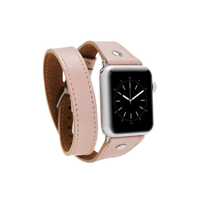 Hector Double Tour Leather Apple Watch Band with Silver Trok - TORONATA - color_ Bisque