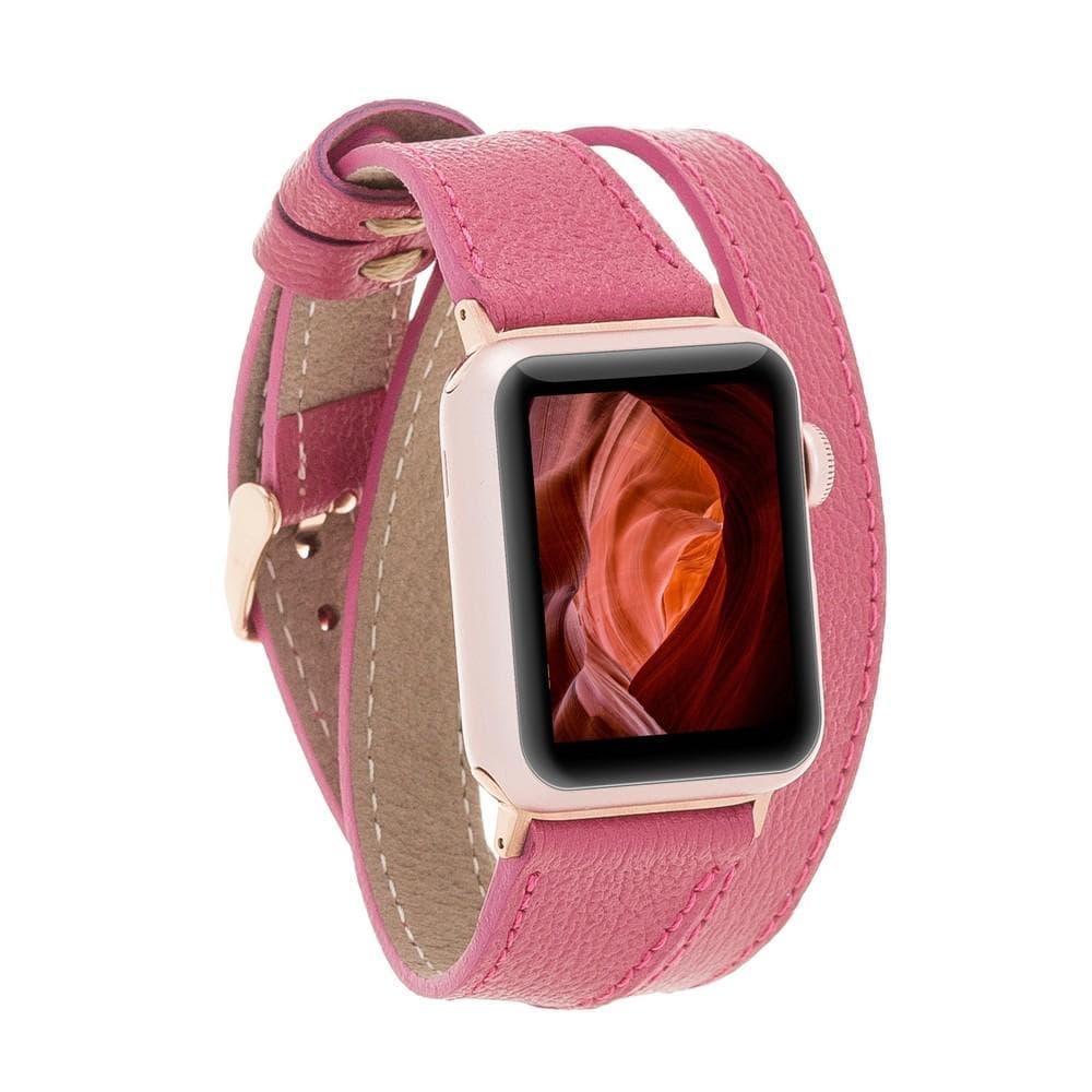 Quantum Slim Double Tour Leather Apple Watch Band - TORONATA - color_ Dark Red