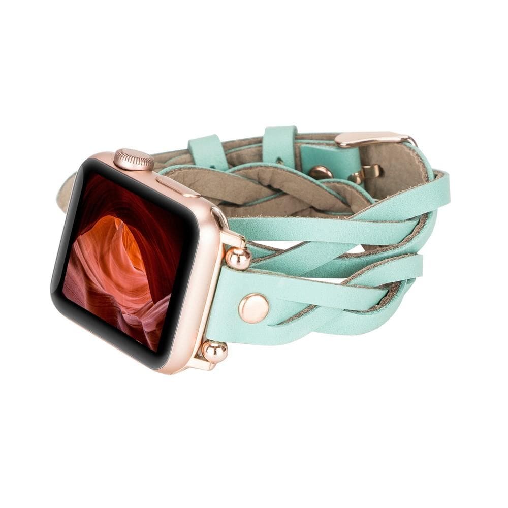 Peggy Ferro Braided Double Tour Rose Gold Trok Style Genuine Leather Apple Watch Band - TORONATA - color_