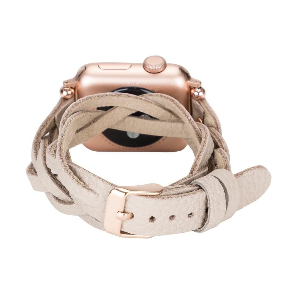 Peggy Ferro Braided Double Tour Rose Gold Trok Style Genuine Leather Apple Watch Band - TORONATA - color_