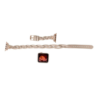 Peggy Ferro Braided Double Tour Rose Gold Trok Style Genuine Leather Apple Watch Band - TORONATA - color_