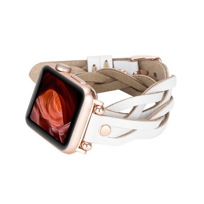 Peggy Ferro Braided Double Tour Rose Gold Trok Style Genuine Leather Apple Watch Band - TORONATA - color_