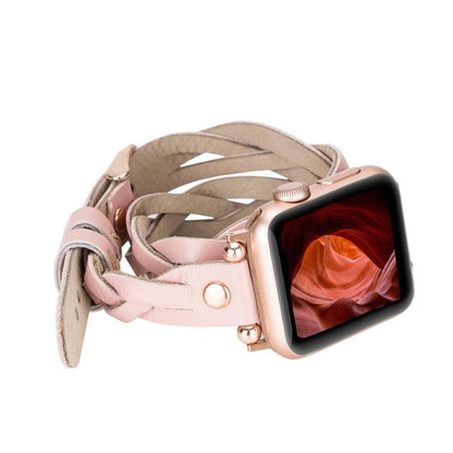 Peggy Ferro Braided Double Tour Rose Gold Trok Style Genuine Leather Apple Watch Band - TORONATA - color_ Pink