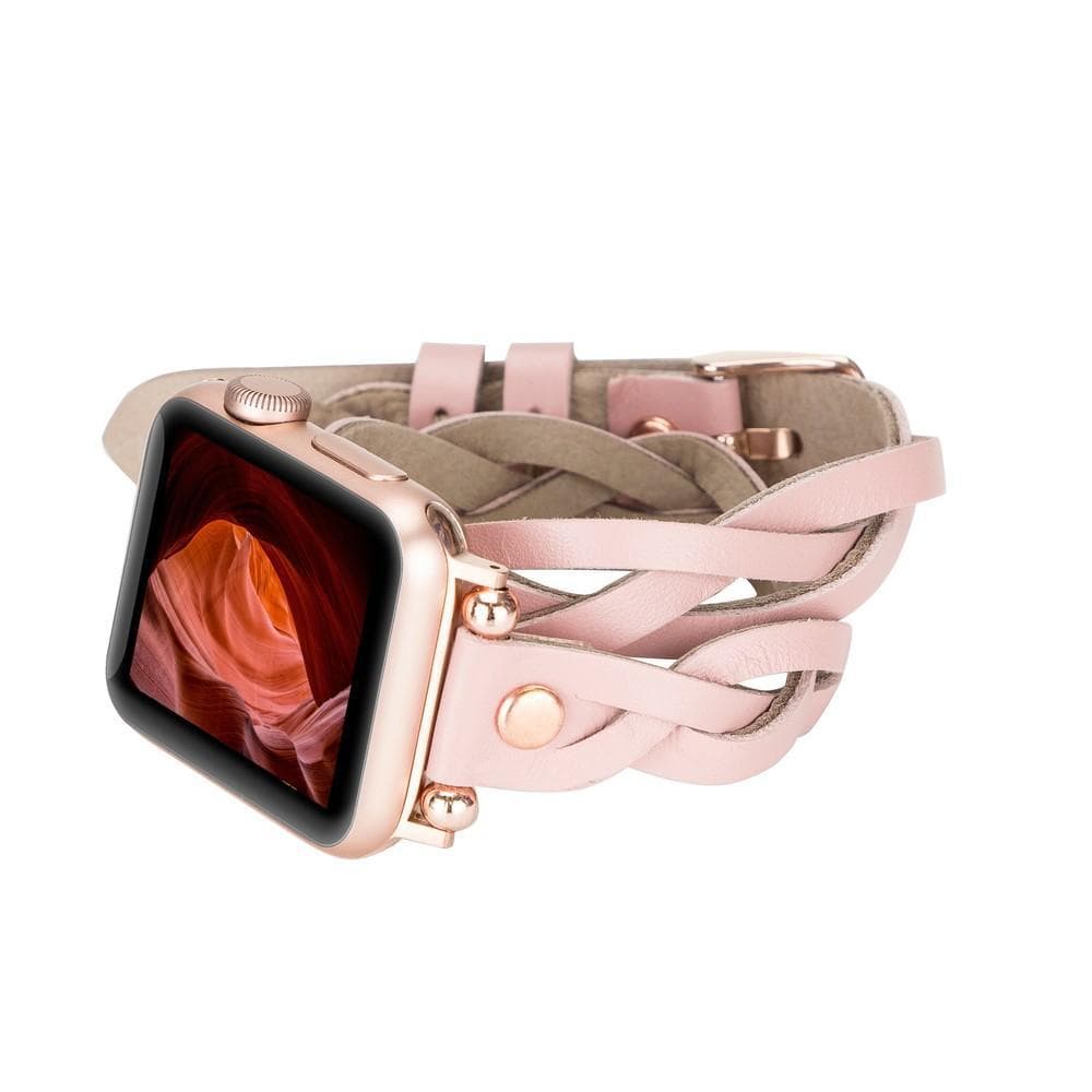 Peggy Ferro Braided Double Tour Rose Gold Trok Style Genuine Leather Apple Watch Band - TORONATA - color_