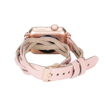 Peggy Ferro Braided Double Tour Rose Gold Trok Style Genuine Leather Apple Watch Band - TORONATA - color_