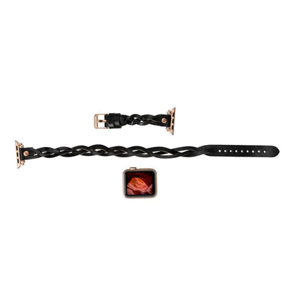 Peggy Ferro Braided Double Tour Rose Gold Trok Style Genuine Leather Apple Watch Band - TORONATA - color_