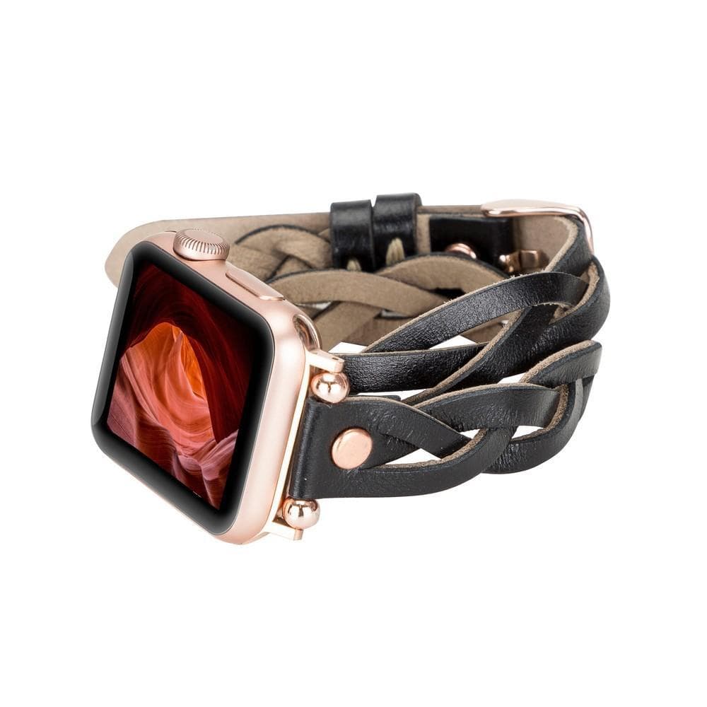 Peggy Ferro Braided Double Tour Rose Gold Trok Style Genuine Leather Apple Watch Band - TORONATA - color_