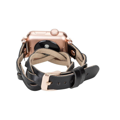 Peggy Ferro Braided Double Tour Rose Gold Trok Style Genuine Leather Apple Watch Band - TORONATA - color_