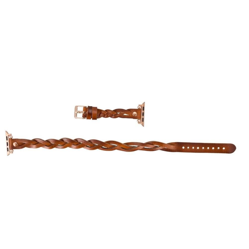 Peggy Ferro Braided Double Tour Rose Gold Trok Style Genuine Leather Apple Watch Band - TORONATA - color_