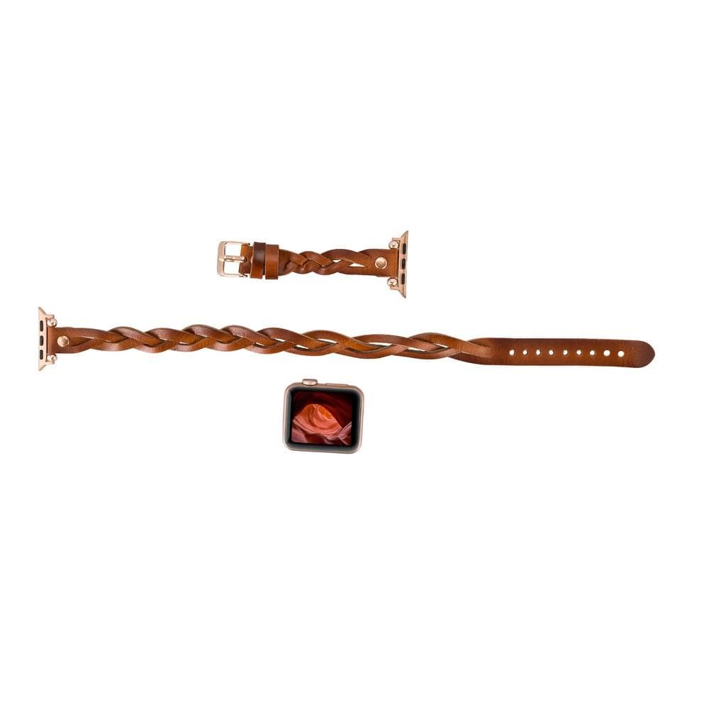 Peggy Ferro Braided Double Tour Rose Gold Trok Style Genuine Leather Apple Watch Band - TORONATA - color_