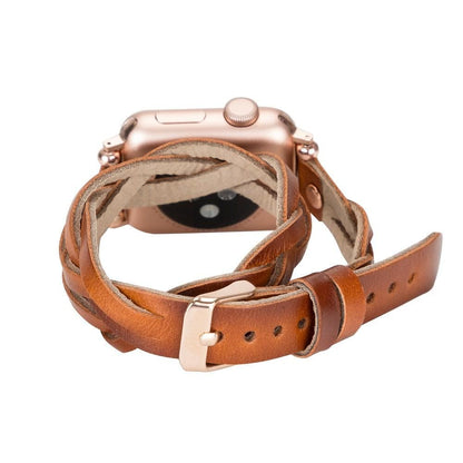 Peggy Ferro Braided Double Tour Rose Gold Trok Style Genuine Leather Apple Watch Band - TORONATA - color_