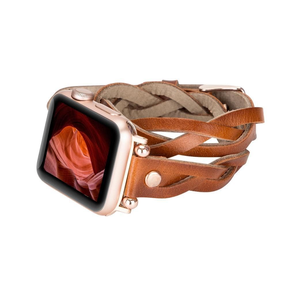 Peggy Ferro Braided Double Tour Rose Gold Trok Style Genuine Leather Apple Watch Band - TORONATA - color_