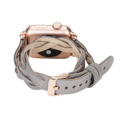 Peggy Ferro Braided Double Tour Rose Gold Trok Style Genuine Leather Apple Watch Band - TORONATA - color_