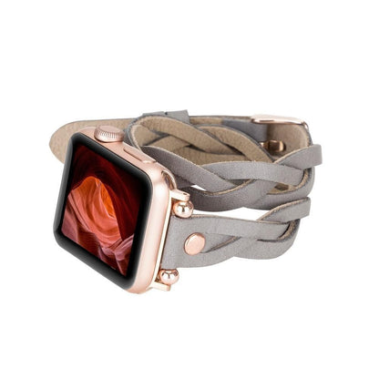 Peggy Ferro Braided Double Tour Rose Gold Trok Style Genuine Leather Apple Watch Band - TORONATA - color_