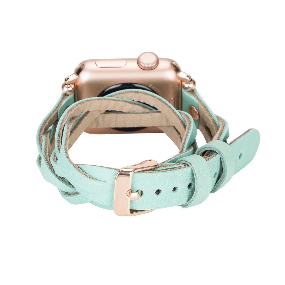 Peggy Ferro Braided Double Tour Rose Gold Trok Style Genuine Leather Apple Watch Band - TORONATA - color_