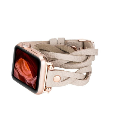 Peggy Ferro Braided Double Tour Rose Gold Trok Style Genuine Leather Apple Watch Band - TORONATA - color_ Sandy Brown