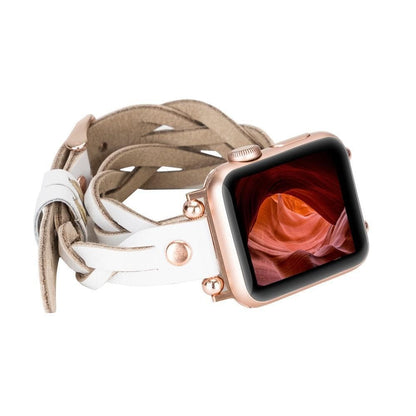 Peggy Ferro Braided Double Tour Rose Gold Trok Style Genuine Leather Apple Watch Band - TORONATA - color_ White