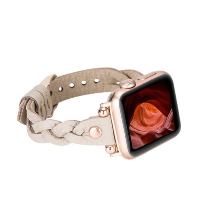 Wanda Ferro Braided Rose Gold Trok Style Leather Apple Watch Band - TORONATA - color_ Sandy Brown