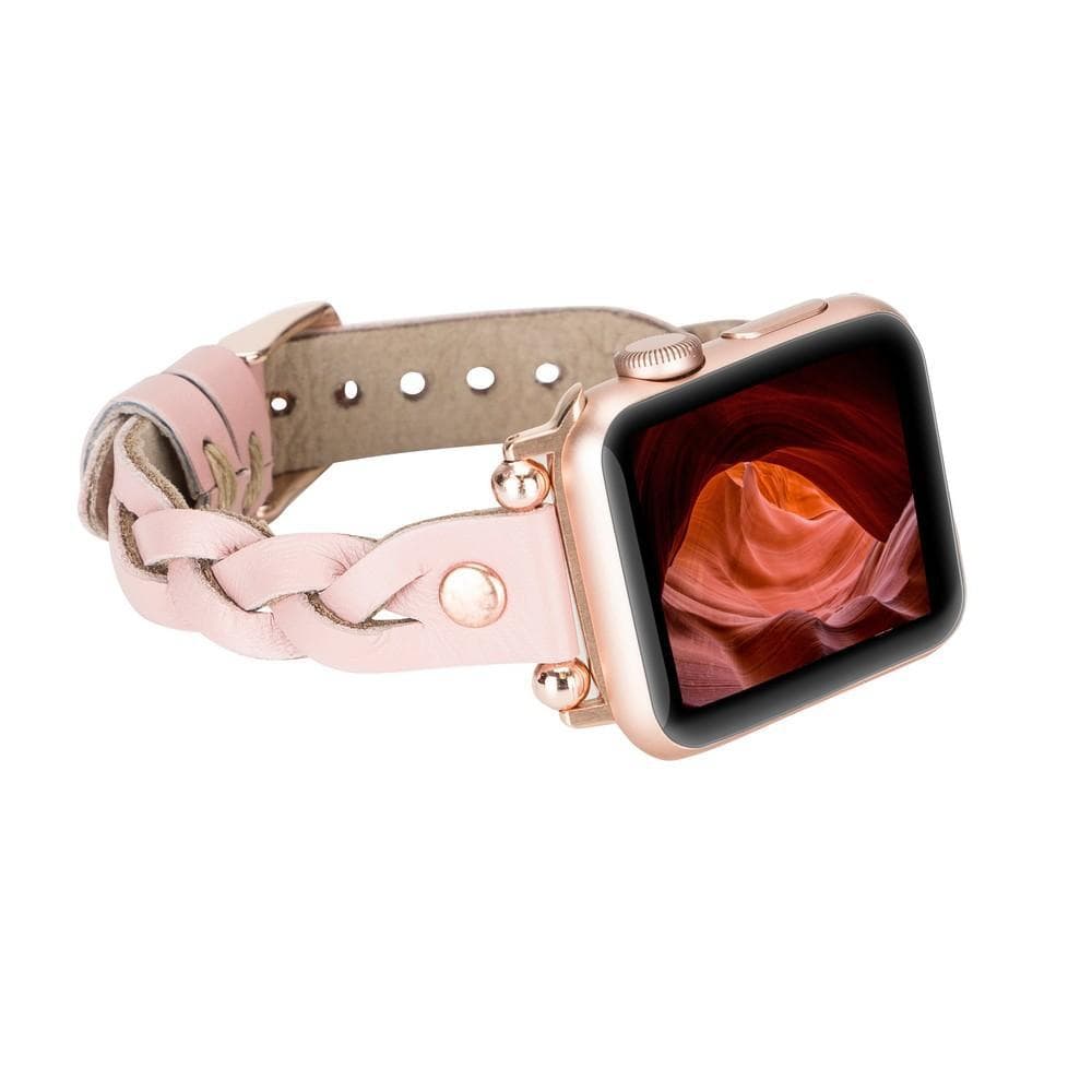 Wanda Ferro Braided Rose Gold Trok Style Leather Apple Watch Band - TORONATA - color_ Pink