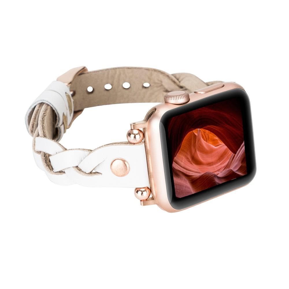Wanda Ferro Braided Rose Gold Trok Style Leather Apple Watch Band - TORONATA - color_ White