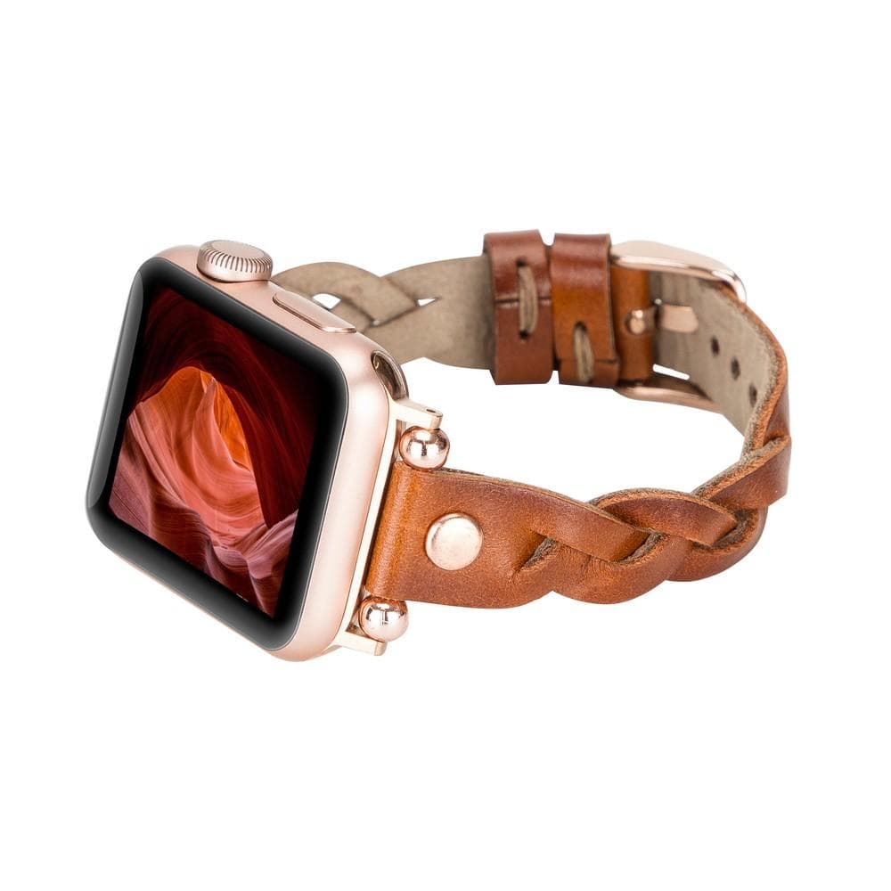 Wanda Ferro Braided Rose Gold Trok Style Leather Apple Watch Band - TORONATA - color_