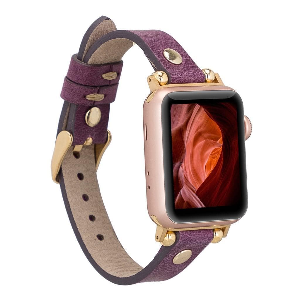 Ferro Leather Apple Watch Band with Gold Trok - TORONATA - color_ Purple