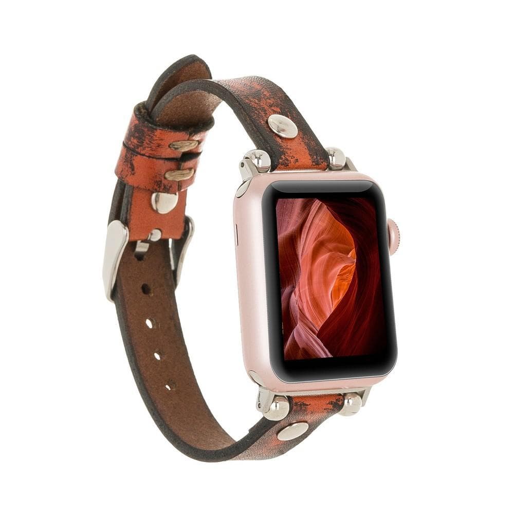 Ferro Leather Apple Watch Band with Gold Trok - TORONATA - color_ Red 40 41 42mm