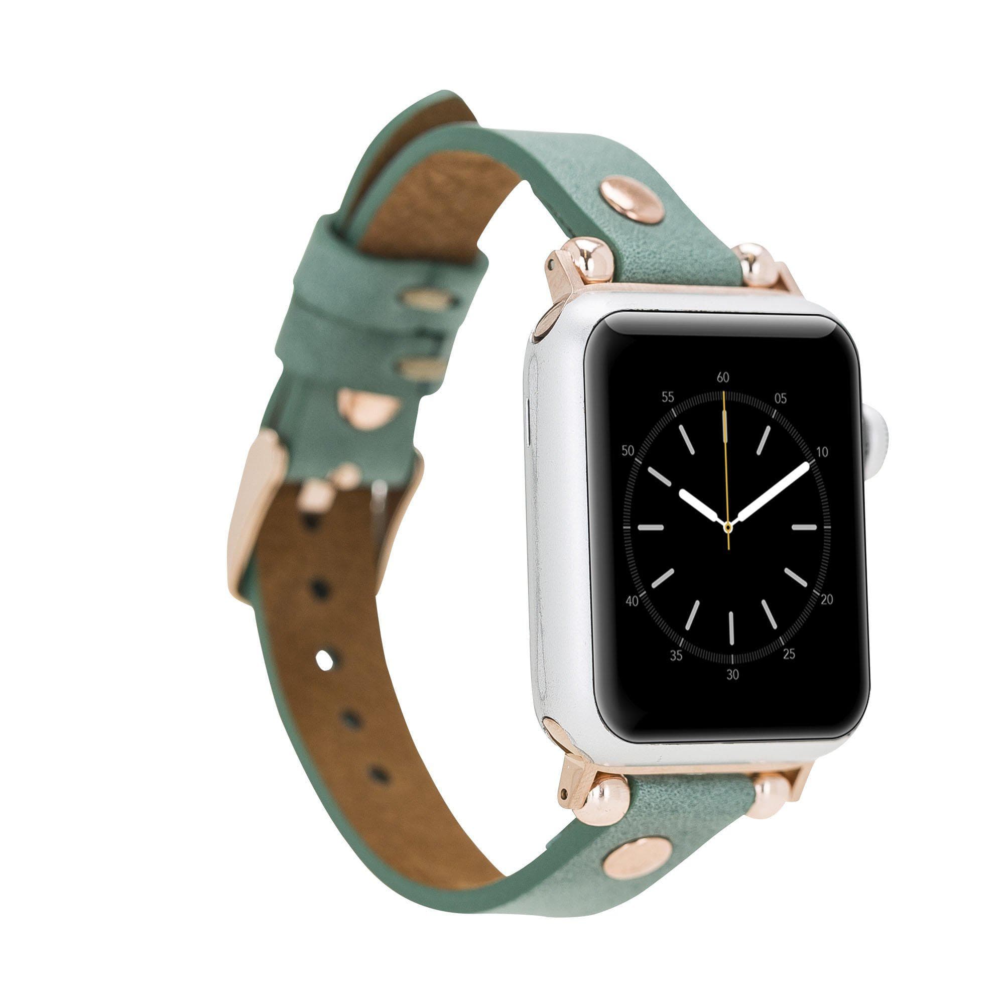 Ferro Leather Apple Watch Band with Rose Gold Trok - TORONATA - color_ Aqua 40 41 42mm