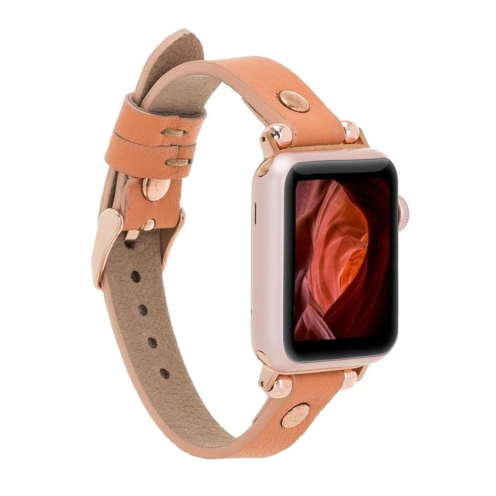 Ferro Leather Apple Watch Band with Rose Gold Trok - TORONATA - color_ Tan