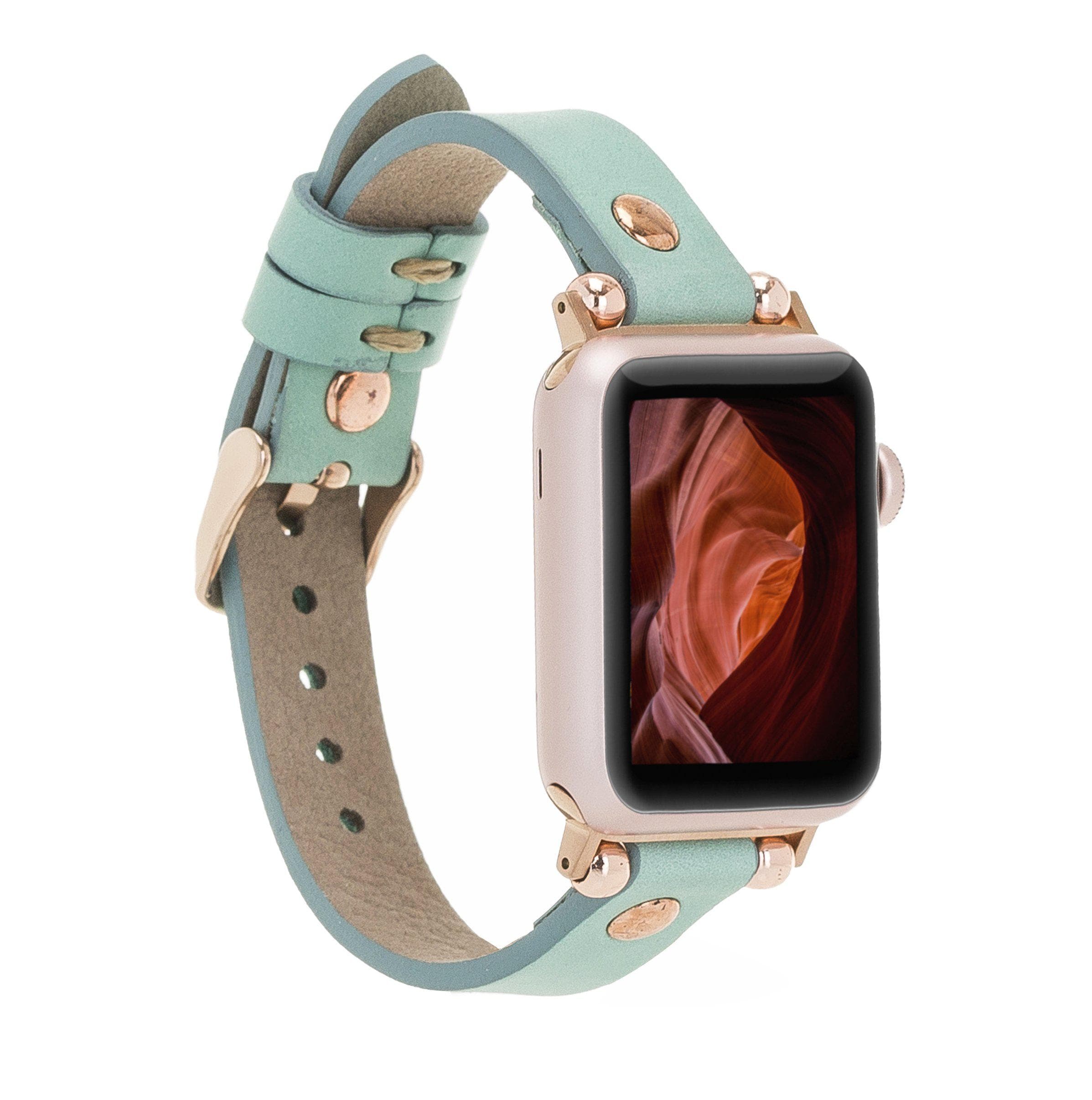 Ferro Leather Apple Watch Band with Rose Gold Trok - TORONATA - color_ Medium Aquamarine 40 41 42mm