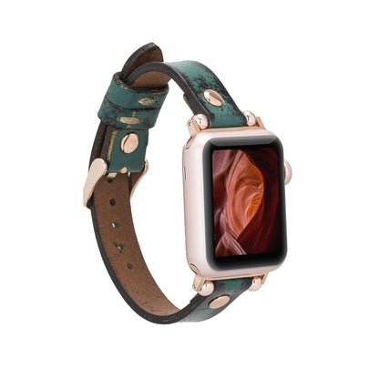 Ferro Leather Apple Watch Band with Rose Gold Trok - TORONATA - color_ Sandy Green