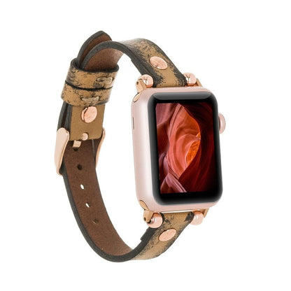 Ferro Leather Apple Watch Band with Rose Gold Trok - TORONATA - color_ Chestnut