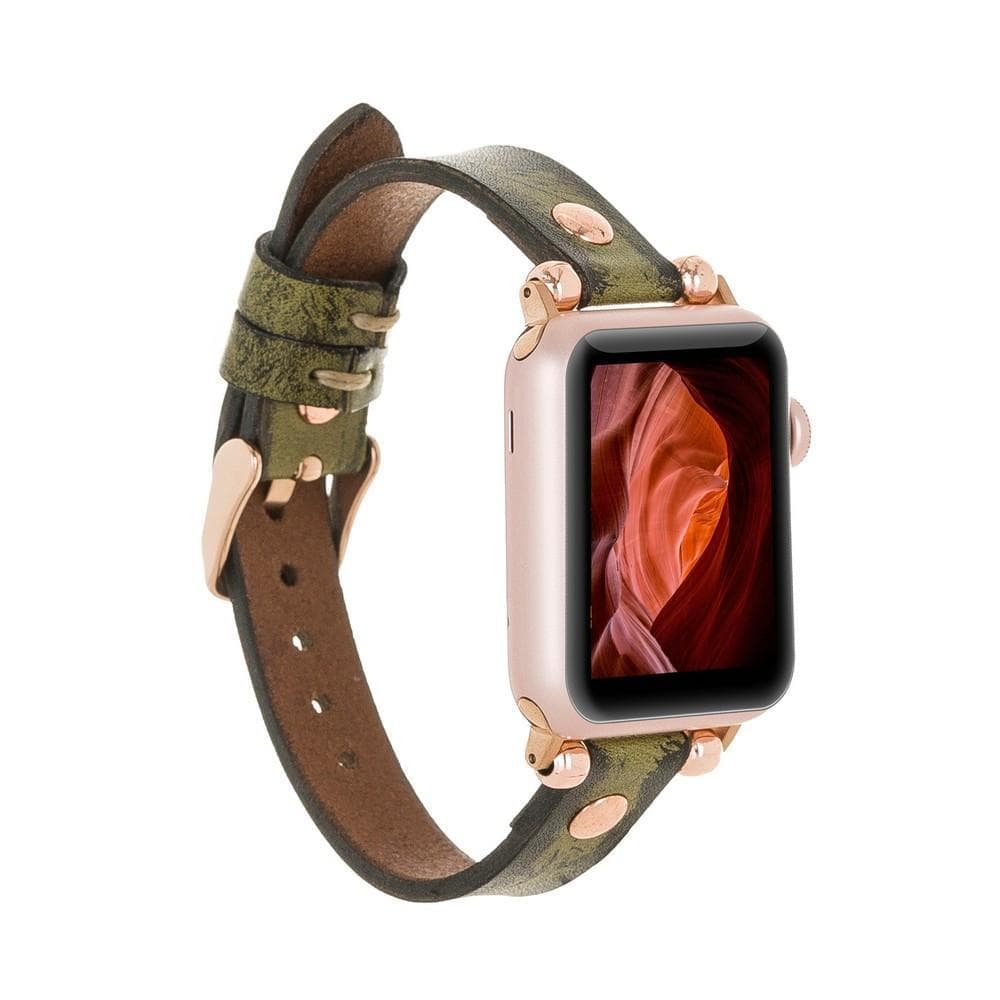 Ferro Leather Apple Watch Band with Rose Gold Trok - TORONATA - color_ Olive