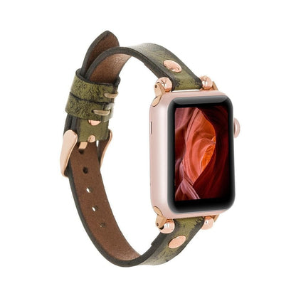 Ferro Leather Apple Watch Band with Rose Gold Trok - TORONATA - color_ Olive