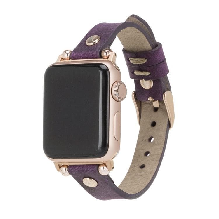 Ferro Leather Apple Watch Band with Rose Gold Trok - TORONATA - color_ Purple