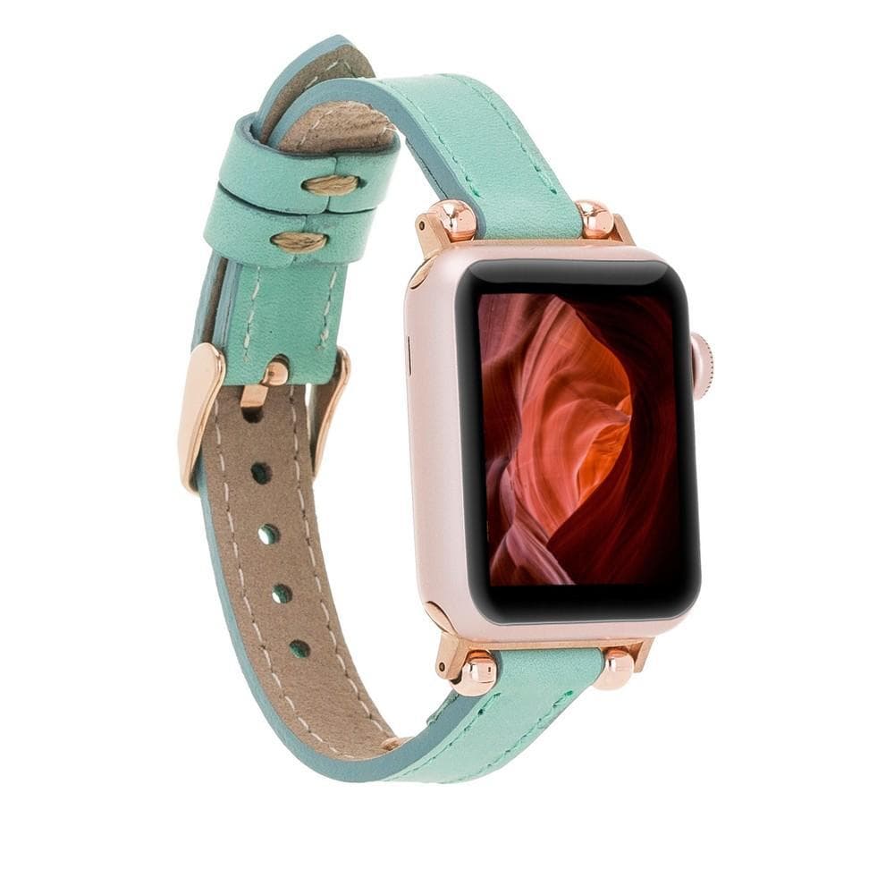 Seamy Ferro Style Leather Apple Watch Band - TORONATA - color_ Medium Aquamarine