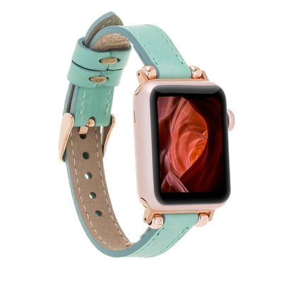 Seamy Ferro Style Leather Apple Watch Band - TORONATA - color_ Medium Aquamarine