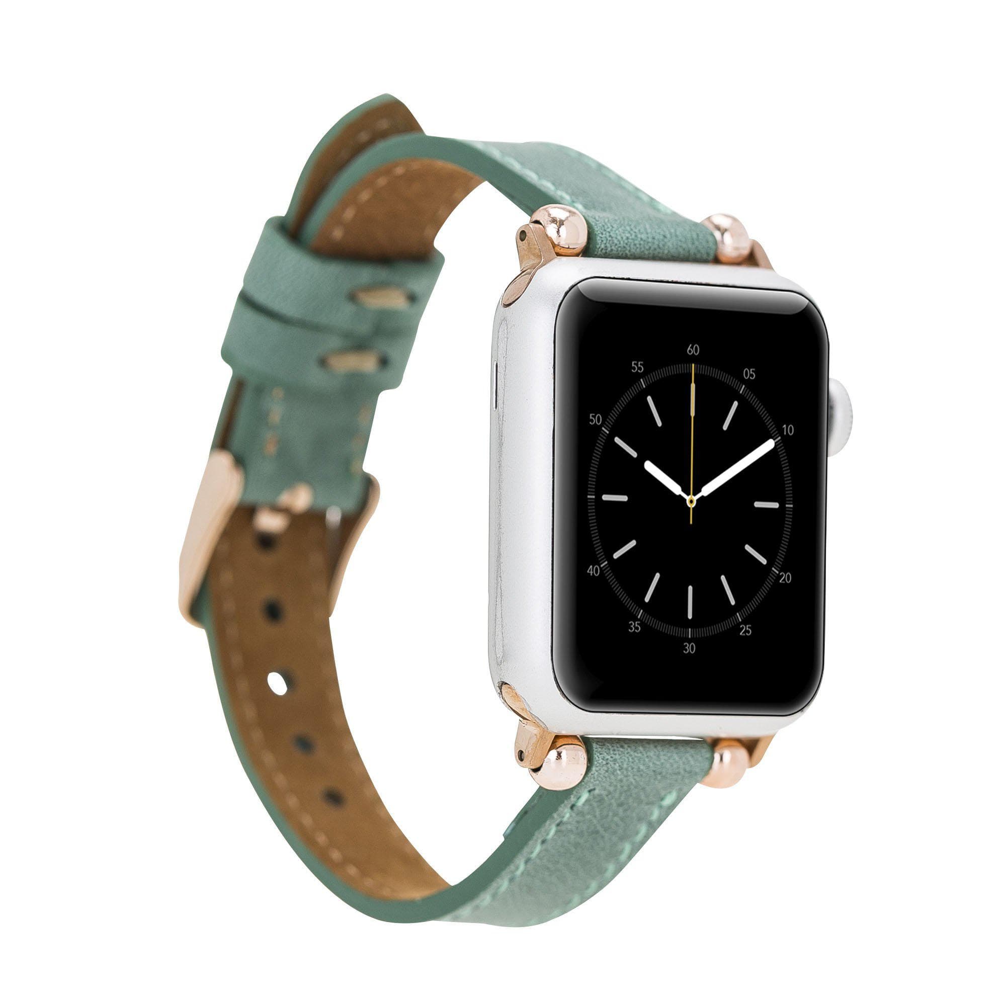 Seamy Ferro Style Leather Apple Watch Band - TORONATA - color_ Aqua