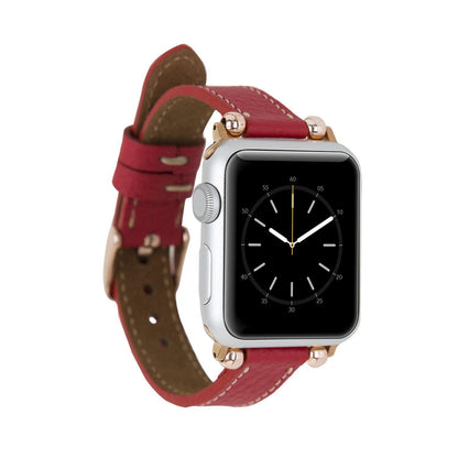 Seamy Ferro Style Leather Apple Watch Band - TORONATA - color_ Crimson