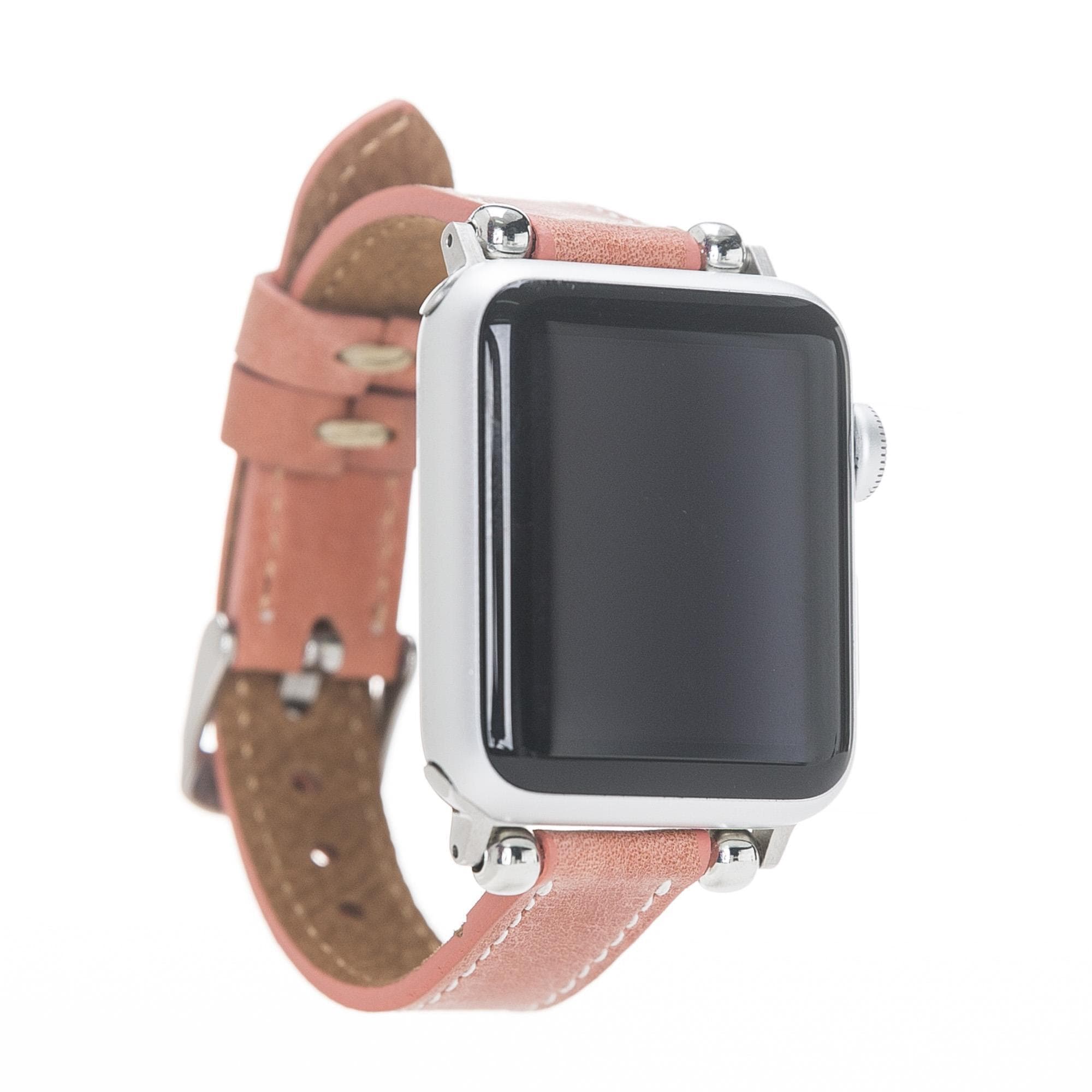 Seamy Ferro Style Leather Apple Watch Band - TORONATA - color_ Rosy Brown