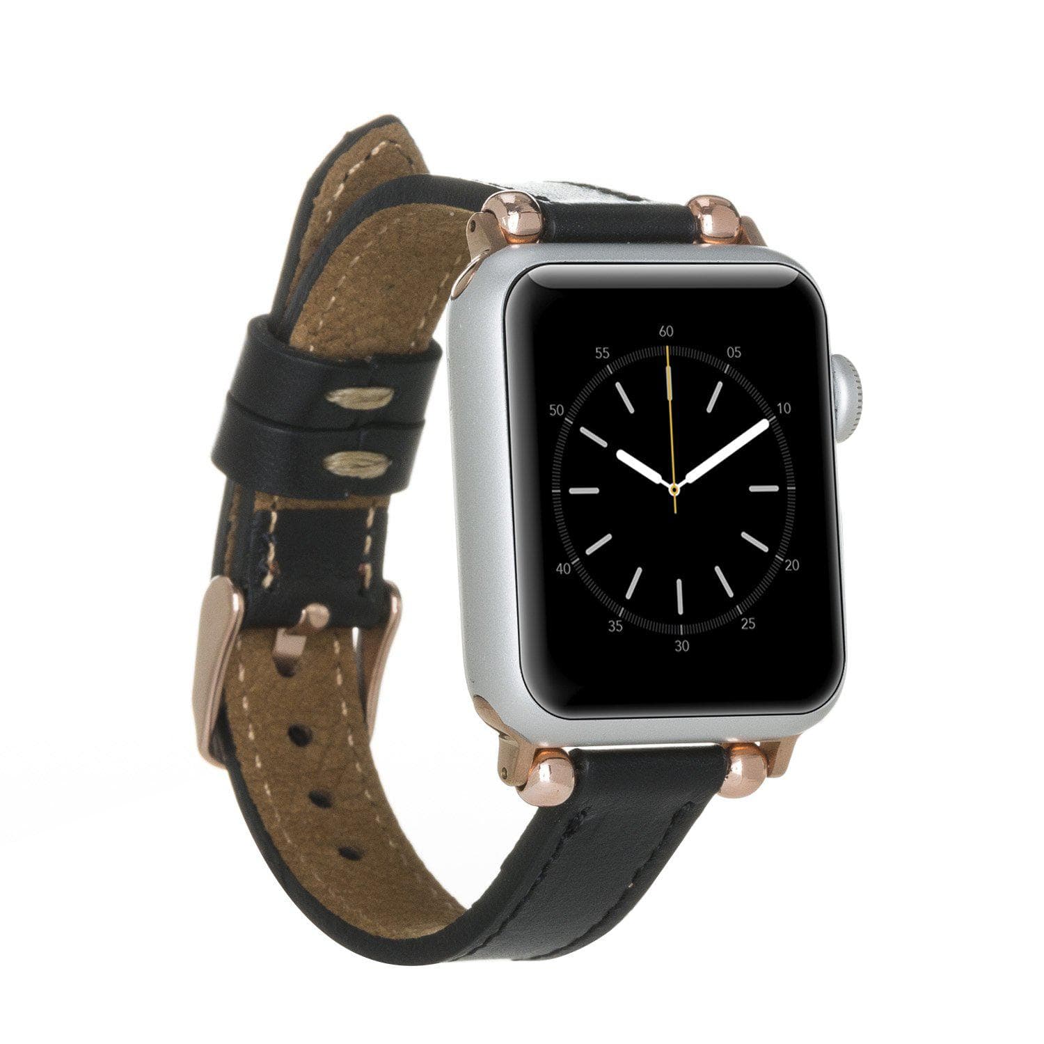 Seamy Ferro Style Leather Apple Watch Band - TORONATA - color_ Black