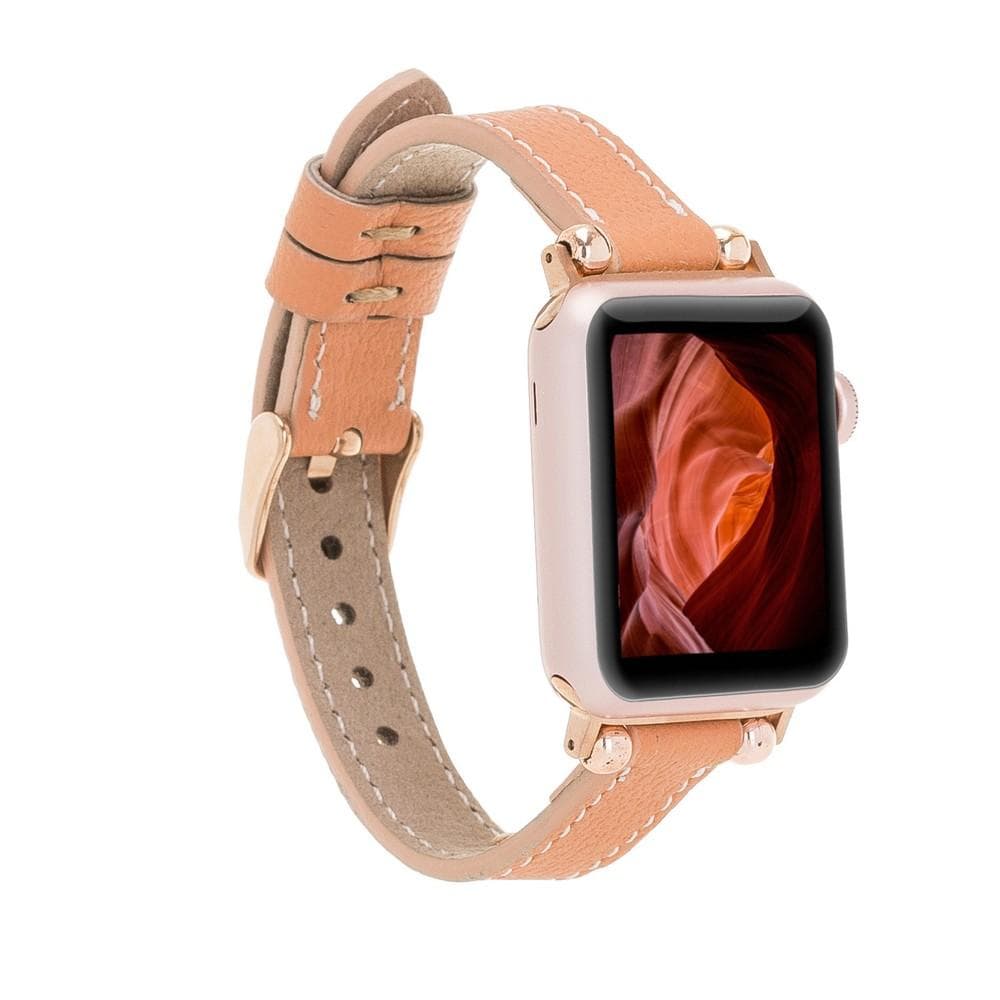 Seamy Ferro Style Leather Apple Watch Band - TORONATA - color_ Rosy Tan